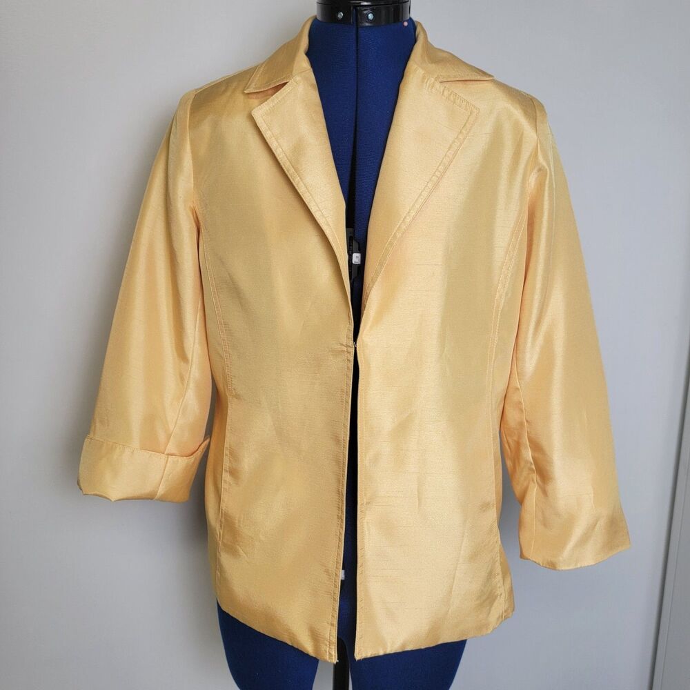Susan Graver Womens Shimmery Butter Yellow Long Sleeve Flip-Cuff Jacket XS
